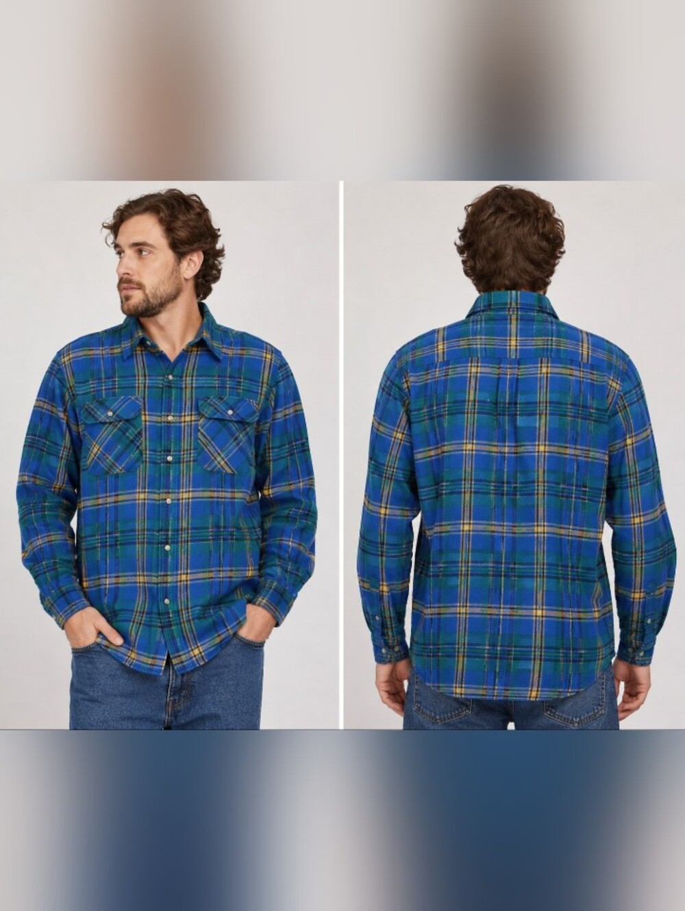 mighty mac tallman xl blue green plaid flannel shirt vintage 100% cotton button